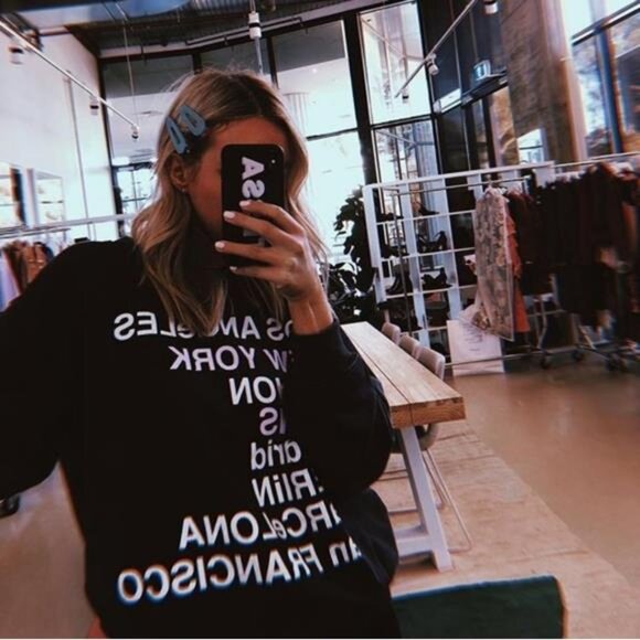 Anine Bing City Love Sweatshirt XS Lucy Hale Charcoal Black Gray Cotton Off Duty - Picture 9 of 14